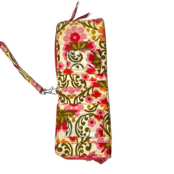 Vera Bradley Folkloric Yellow Pink Red Green Floral Pattern Double ID Wristlet - Picture 3 of 13